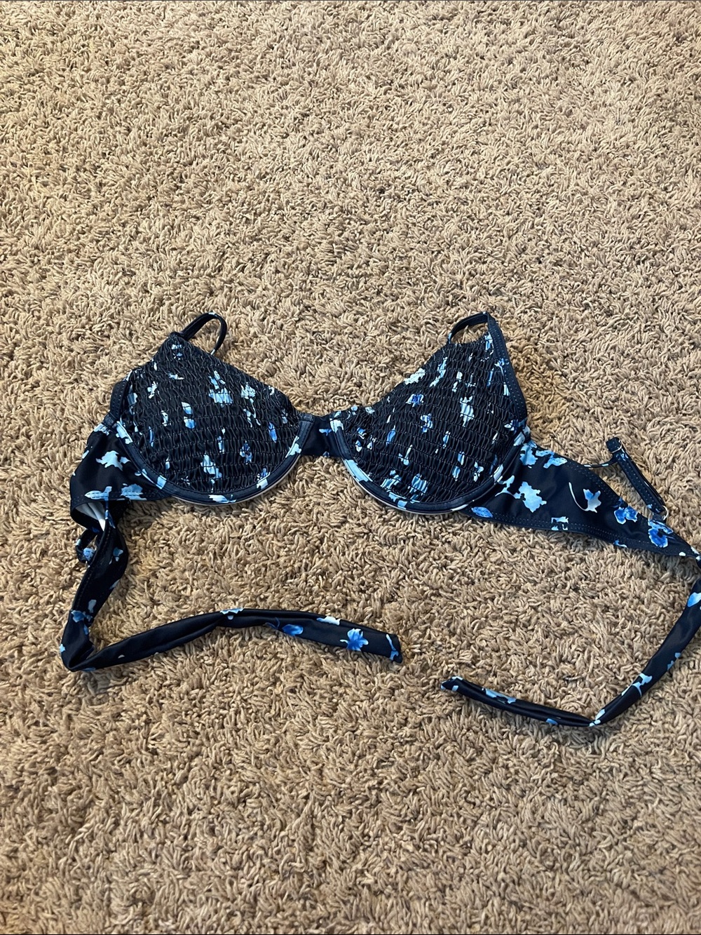 Black & Blue Floral Underwire Bikini Top